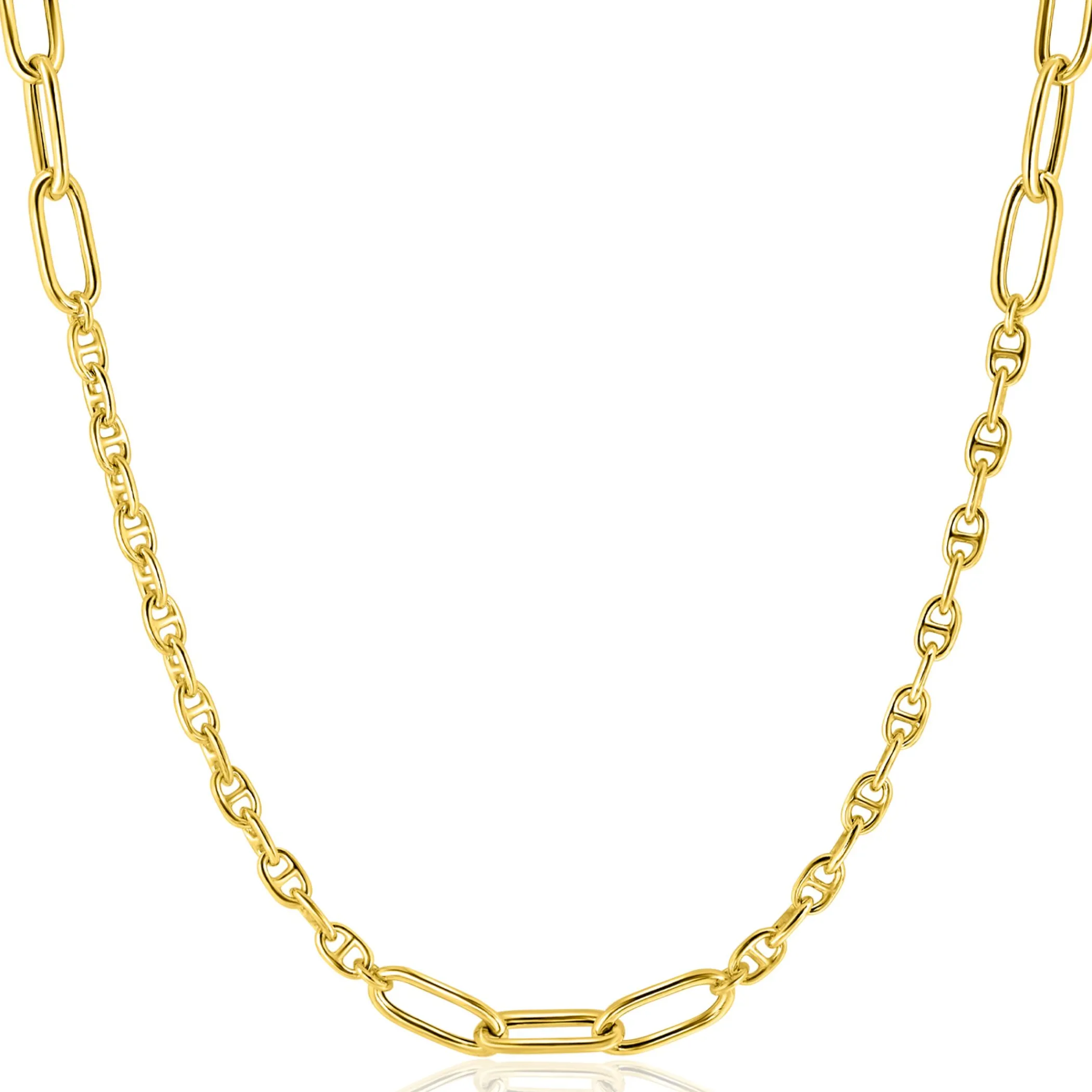 New Zinzi gold plated zilveren marine schakel ketting, gecombineerd met grotere ovale schakels 42-45cm ZIC2413G