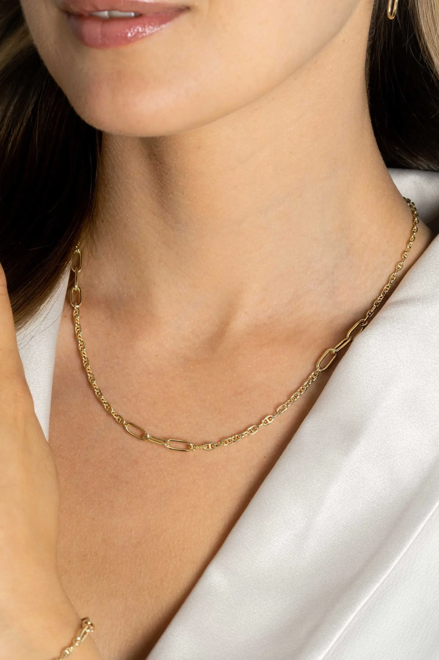 New Zinzi gold plated zilveren marine schakel ketting, gecombineerd met grotere ovale schakels 42-45cm ZIC2413G