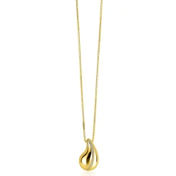 Zinzi gold plated zilveren venetiaanse ketting 45-48cm met druppelvormige hanger 20mm, golvende rij witte zirkonia's ZIC2707Y