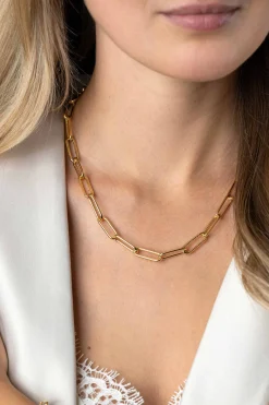 Hot Zinzi gold plated zilveren schakelketting 45cm met schakels van 7mm lang ZIC2533G