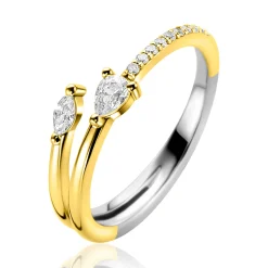 New Zinzi gold plated zilveren multi-look ring (4mm breed) met een peervormige en ovale witte zirkonia ZIR2689Y