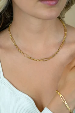 Outlet Zinzi gold plated zilveren schakelketting met vijf lange ovale schakels 5,5mm breed 43-47cm ZIC2711G
