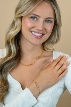 Outlet Zinzi gold plated zilveren schakelketting met vijf lange ovale schakels 5,5mm breed 43-47cm ZIC2711G