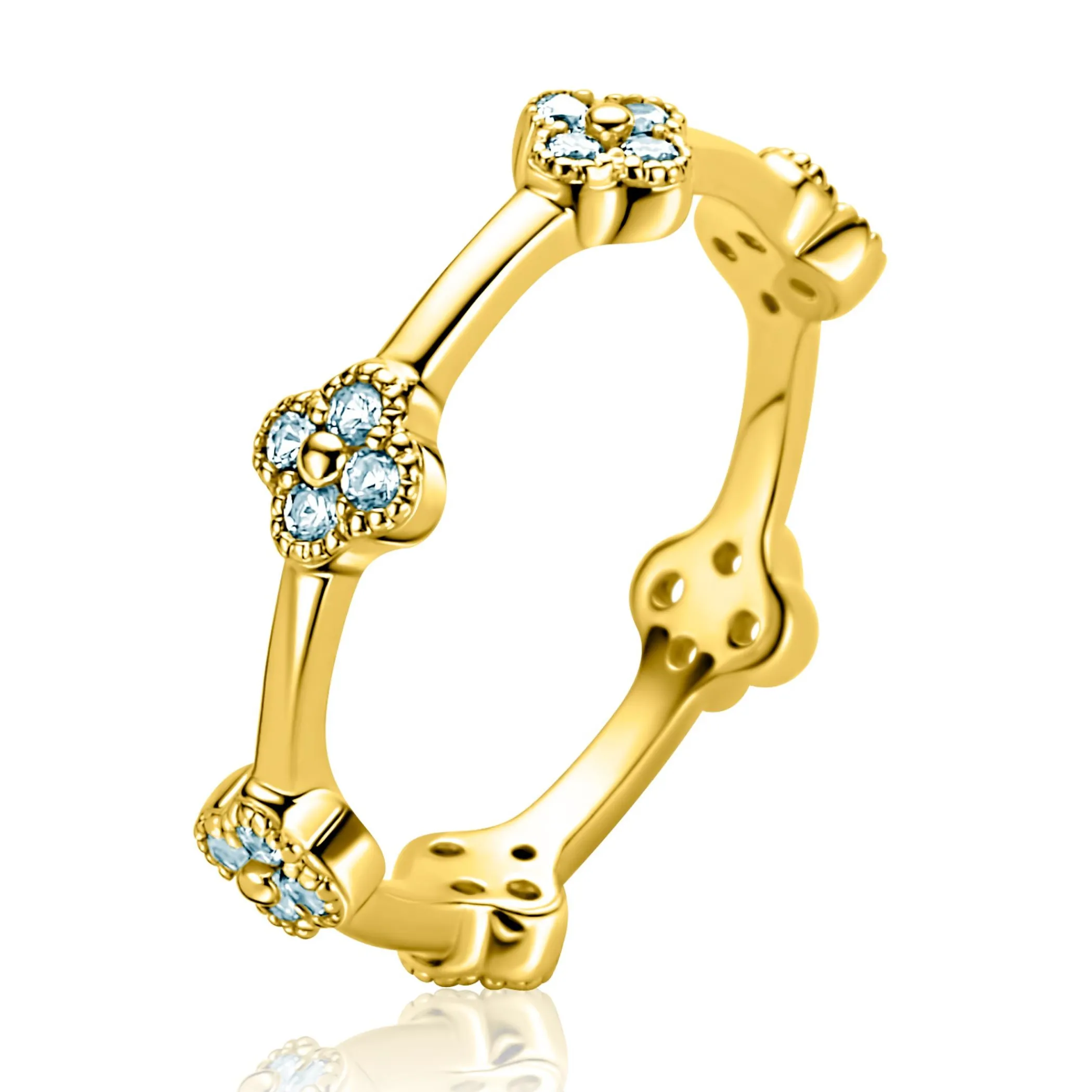 Best Zinzi gold plated zilveren ring (5mm breed) met lichtblauwe klavers ZIR2662