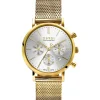 Online Zinzi horloge CHRONOGRAPH 34mm zilverkleurige wijzerplaat met datum en chronometers, geelgoudkleurige stalen kast, geelgoudkleurige stalen mesh band 18mm ZIW1533