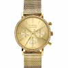 Sale Zinzi horloge CHRONOGRAPH 36mm stopwatch geelgoudkleurige wijzerplaat, geelgoudkleurige stalen kast met crystals, geelgoudkleurige stalen mesh band 18mm ZIW1610