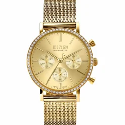Sale Zinzi horloge CHRONOGRAPH 36mm stopwatch geelgoudkleurige wijzerplaat, geelgoudkleurige stalen kast met crystals, geelgoudkleurige stalen mesh band 18mm ZIW1610
