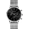 Sale Zinzi horloge CHRONOGRAPH 34mm zwarte wijzerplaat met datum en chronometers, stalen kast, stalen mesh band 18mm ZIW1501