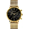 Best Zinzi horloge CHRONOGRAPH 34mm zwarte wijzerplaat met datum en chronometers, geelgoudkleurige stalen kast, geelgoudkleurige stalen mesh band 18mm ZIW1543