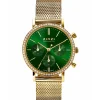 Sale Zinzi horloge CHRONOGRAPH 36mm stopwatch groene wijzerplaat, geelgoudkleurige stalen kast met crystals, geelgoudkleurige stalen mesh band 18mm ZIW1635