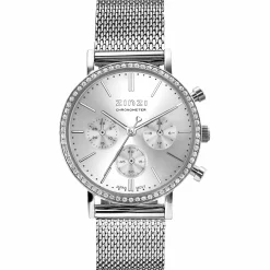 Best Zinzi horloge CHRONOGRAPH 36mm stopwatch zilverkleurige wijzerplaat, stalen kast met crystals, stalen mesh band 18mm ZIW1602
