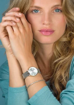 Best Zinzi Lady horloge zilvergekleurde wijzerplaat en kast stalen mesh band 28mm extra dun ZIW602M