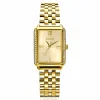 Sale Zinzi Lucia horloge 28mm rechthoekige kast, bezet met witte zirkonia's en goudkleurige wijzerplaat, stalen schakelband ZIW2310