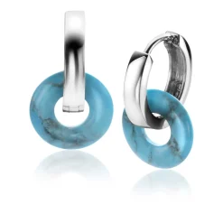 Online Zinzi oorbedels rond 12mm met turquoise howliet edelsteen ZICH2274T (zonder oorringen)