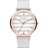 Discount Zinzi Retro horloge grijs-wit gestreepte wijzerplaat roségoudkleurige kast leren mesh band lichtgrijs 38mm extra dun ZIW420LG