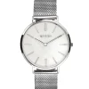 Clearance Zinzi Retro horloge witte parelmoer wijzerplaat met zilverkleurige wijzers en stalen mesh band 38mm extra dun ZIW417M