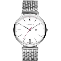 Best Zinzi Retro horloge witte wijzerplaat stalen kast zilvergekleurd stalen mesh band zilvergekleurd 38mm extra dun ZIW406M