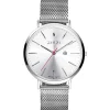 Discount Zinzi Retro horloge zilvergekleurde wijzerplaat en kast stalen mesh band 38mm extra dun ZIW402M