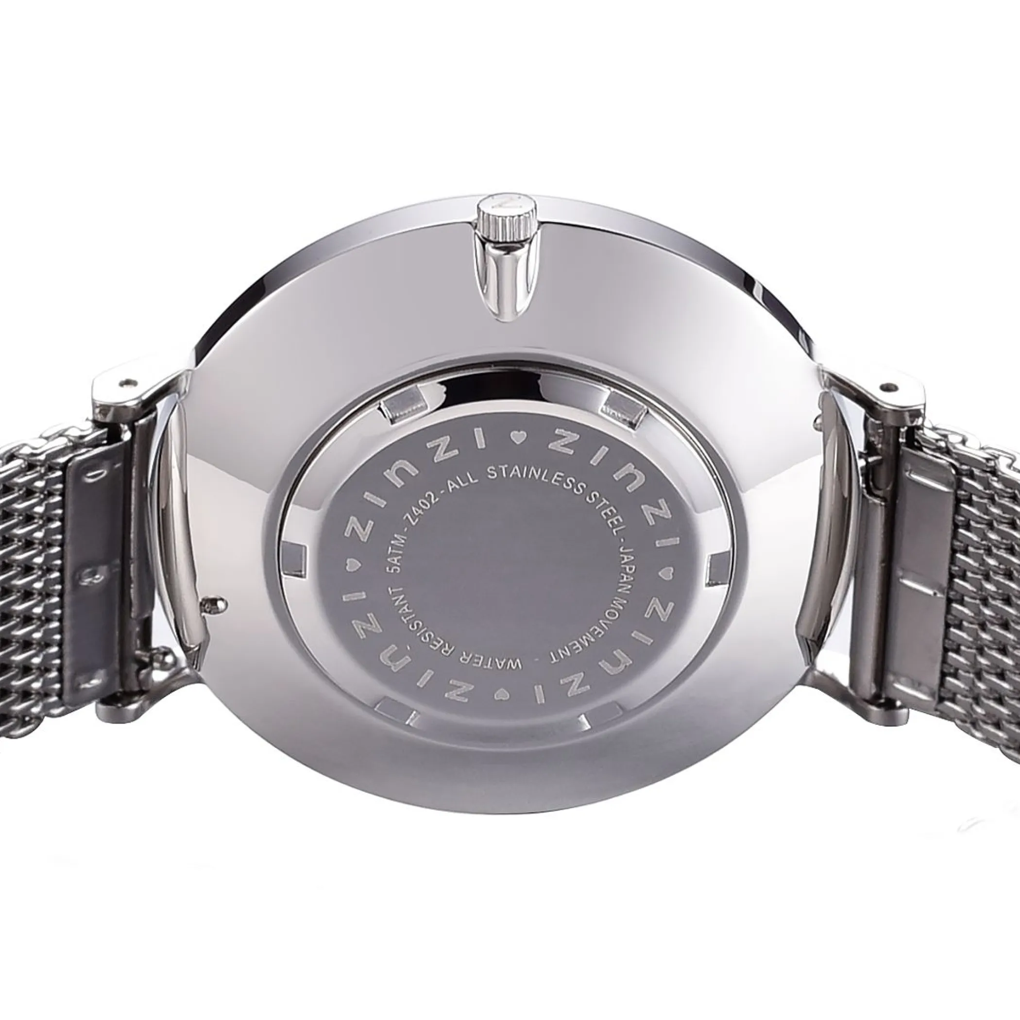 Discount Zinzi Retro horloge zilvergekleurde wijzerplaat en kast stalen mesh band 38mm extra dun ZIW402M