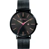 New Zinzi Retro horloge zwarte wijzerplaat en zwarte stalen kast zwarte stalen mesh band 38mm extra dun ZIW409M