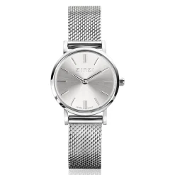 Sale Zinzi Retro Mini horloge zilvergekleurde wijzerplaat, zilverkleurige kast en stalen mesh band, 24mm extra dun ZIW1802