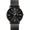 Discount Zinzi Roman horloge 34mm zwarte wijzerplaat, zwarte kast met geelvergulde wijzers zwarte stalen mesh band extra dun ZIW549M