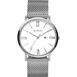 Online Zinzi Roman horloge witte wijzerplaat stalen kast stalen mesh band 34mm extra dun ZIW506M