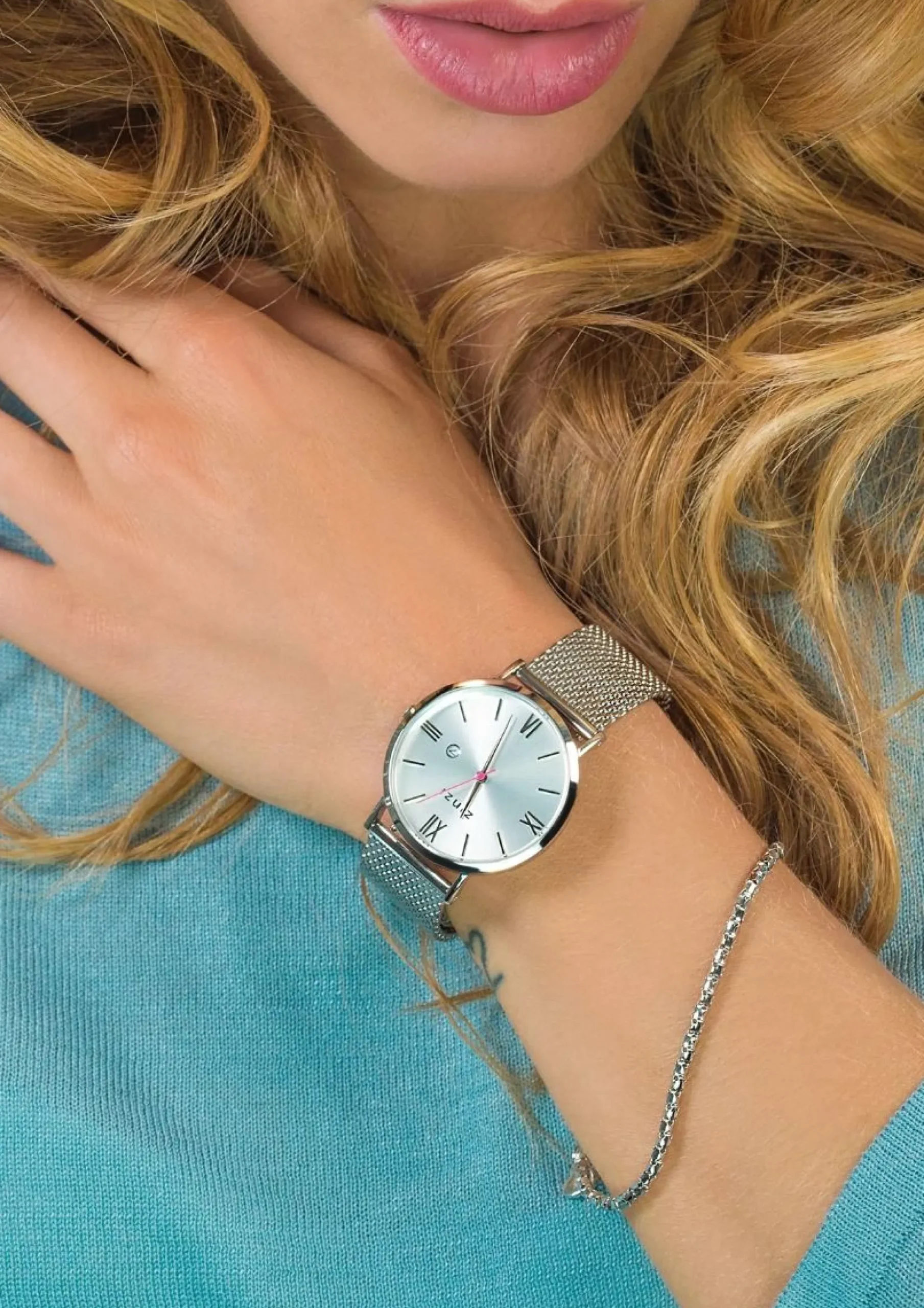 Sale Zinzi Roman horloge zilvergekleurde wijzerplaat en kast stalen mesh band 34mm extra dun ZIW502M