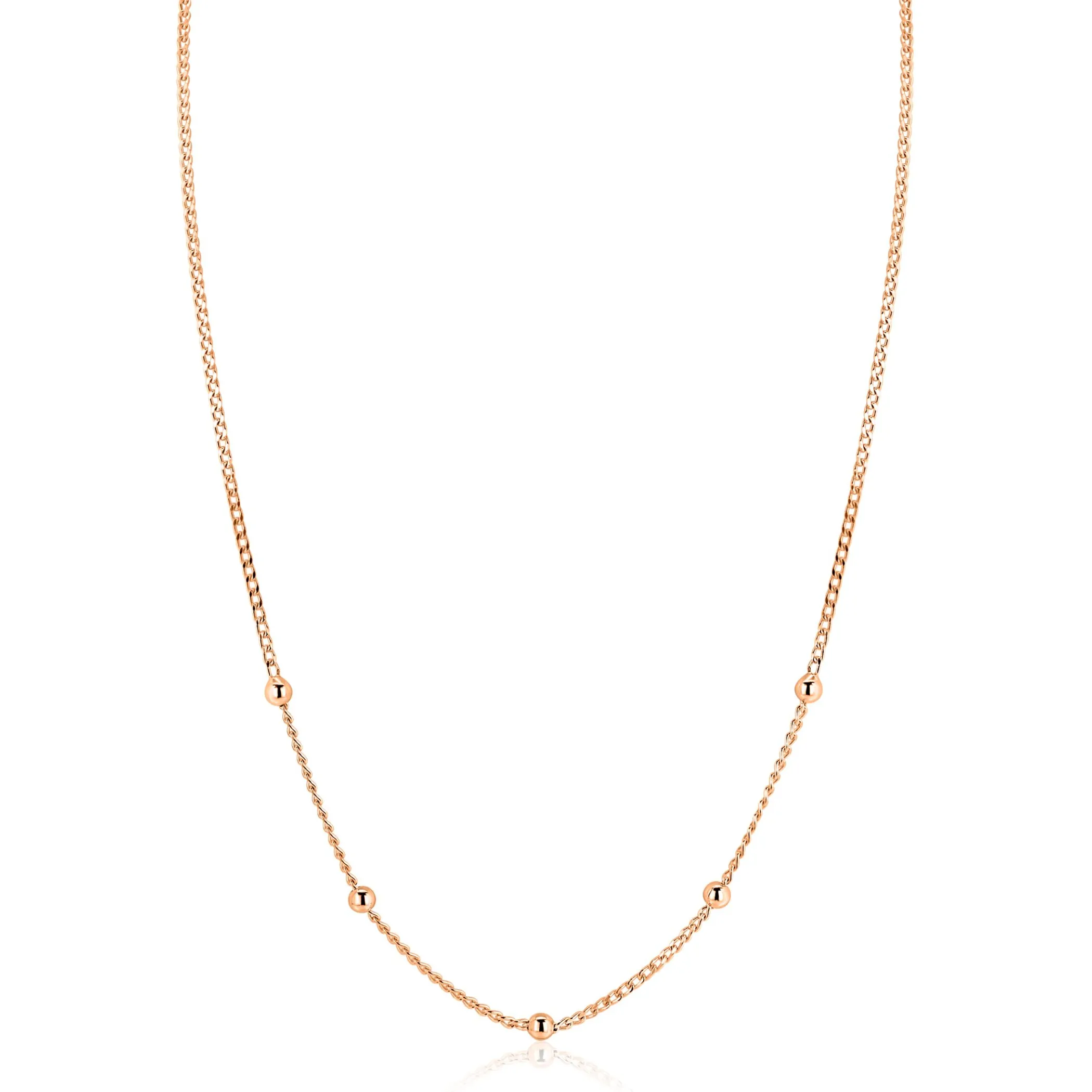Online Zinzi rosé-plated zilveren gourmet ketting met vijf bolletjes 42–45cm ZIC2714R