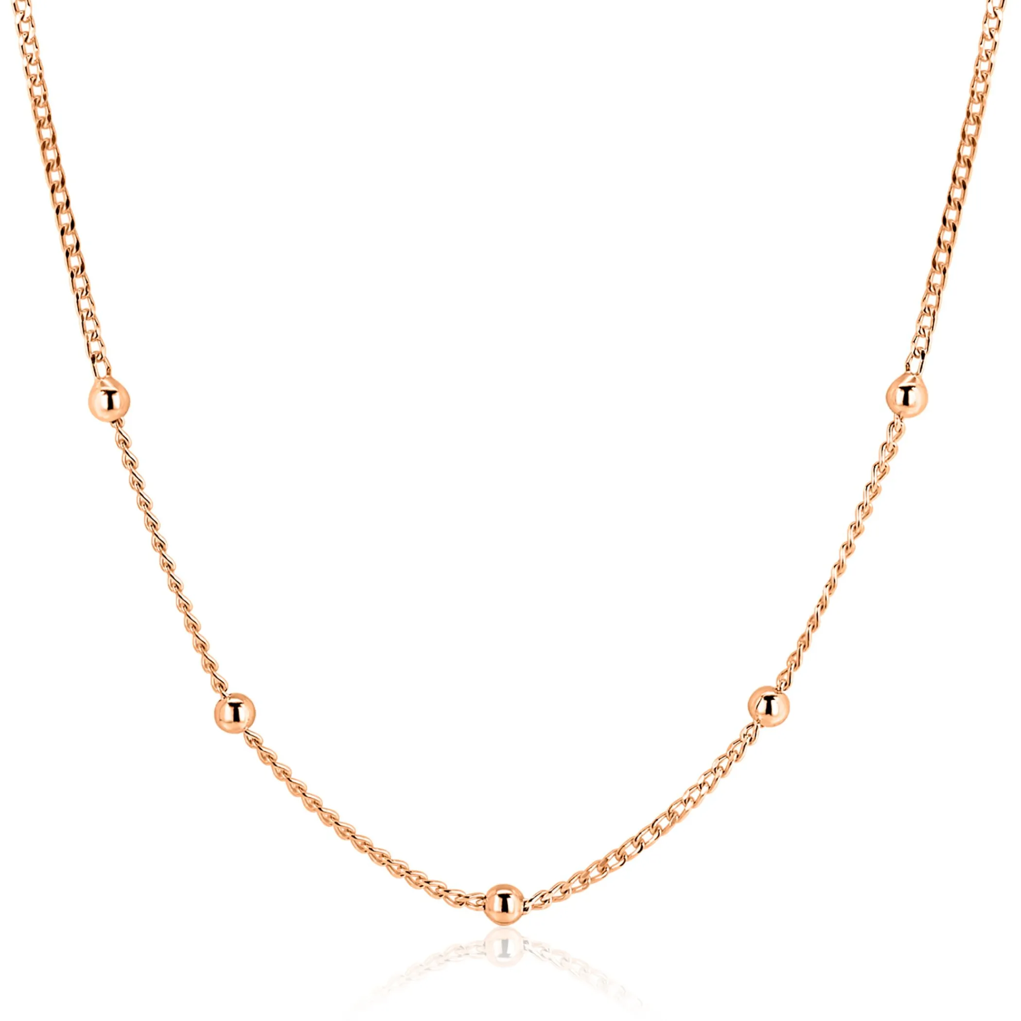 Online Zinzi rosé-plated zilveren gourmet ketting met vijf bolletjes 42–45cm ZIC2714R