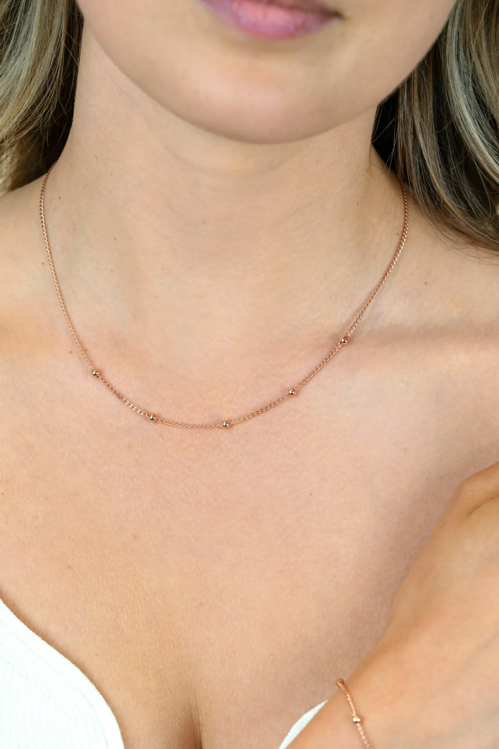 Online Zinzi rosé-plated zilveren gourmet ketting met vijf bolletjes 42–45cm ZIC2714R