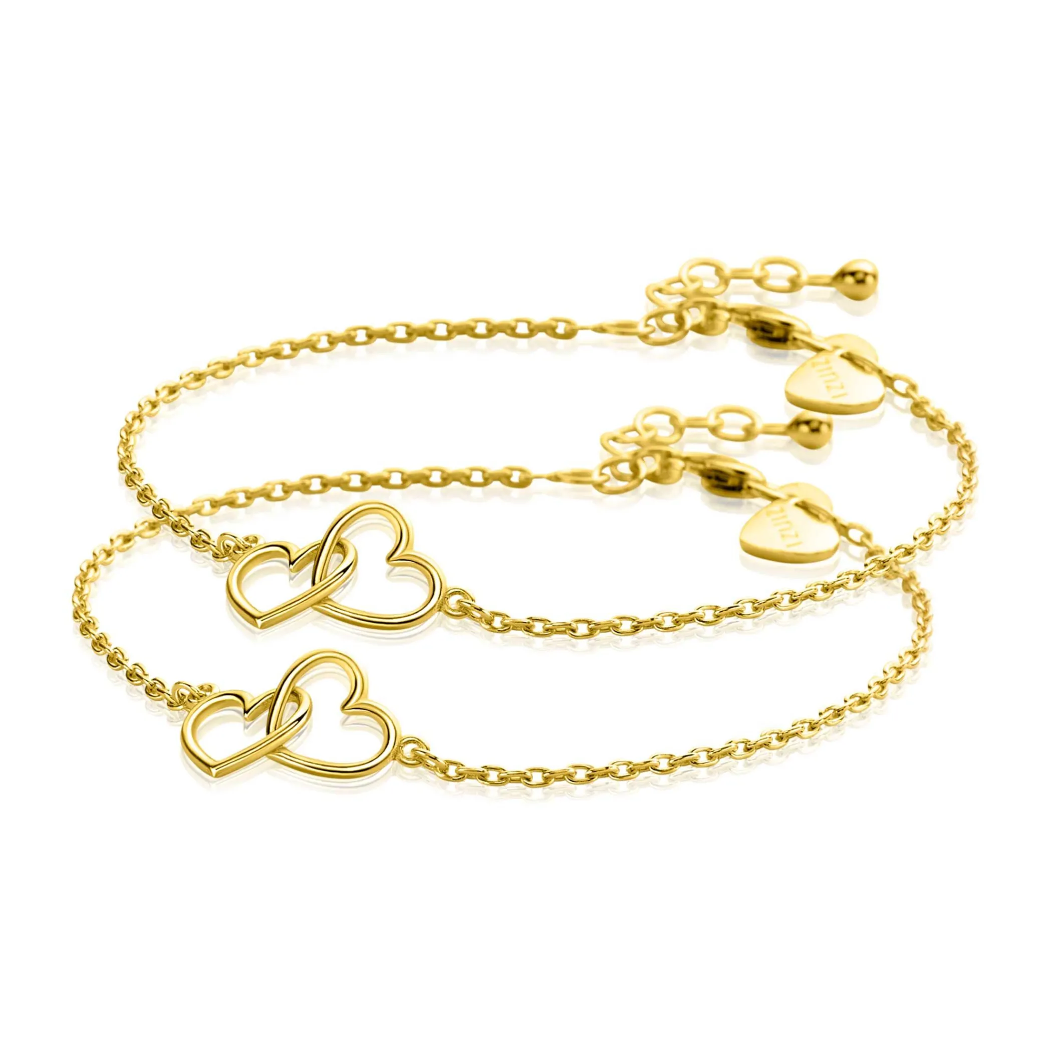 Discount Zinzi set van 2 gold-plated zilveren armbanden met 2 verbonden hartjes 16,5-19,5cm ZIA2513G-SET
