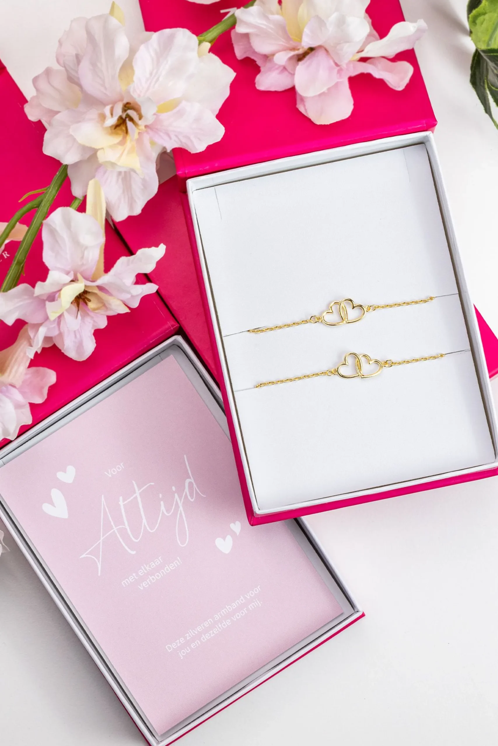 Discount Zinzi set van 2 gold-plated zilveren armbanden met 2 verbonden hartjes 16,5-19,5cm ZIA2513G-SET