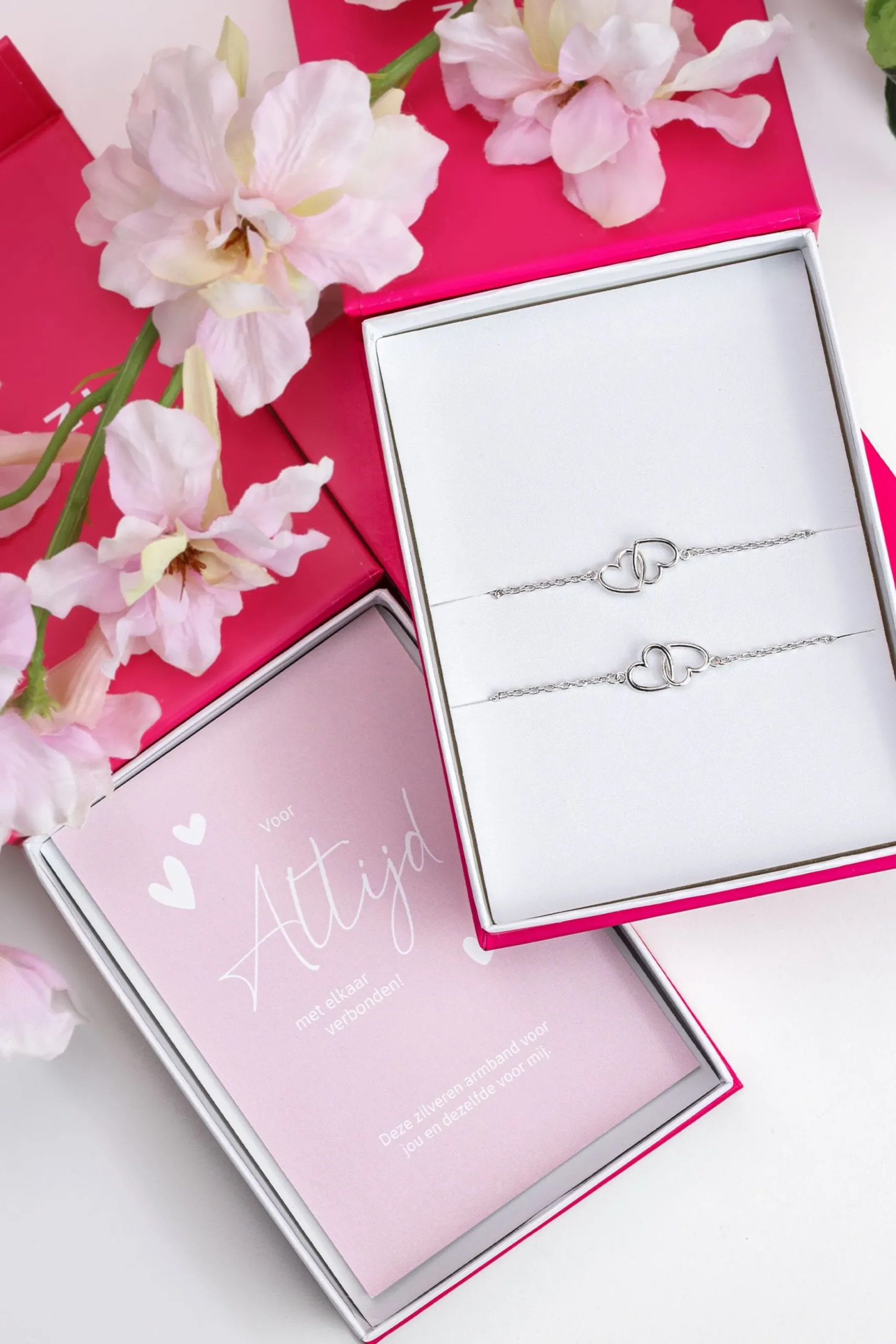 Zinzi set van 2 zilveren armbanden met 2 verbonden hartjes 16,5-19,5cm ZIA2513-SET