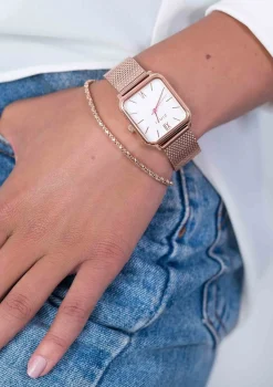 Online Zinzi Square Roman horloge witte wijzerplaat en rechthoekige roségoudkleurige kast stalen mesh band 32mm extra dun ZIW808M