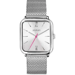 Best Zinzi Square Roman horloge zilvergekleurde wijzerplaat en rechthoekige kast stalen mesh band 32mm extra dun ZIW802M