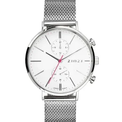 Hot Zinzi Traveller horloge witte wijzerplaat en kast stalen mesh band 39mm dual time ZIW706M