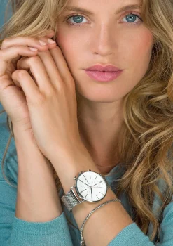 Hot Zinzi Traveller horloge witte wijzerplaat en kast stalen mesh band 39mm dual time ZIW706M
