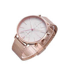 Hot Zinzi Traveller horloge witte wijzerplaat en roségoudkleurige kast stalen mesh band roségoudkleurig 39mm dual time ZIW708M