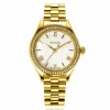 Sale Zinzi Tresor horloge 32mm bezet met witte zirkonia's, parelmoer wijzerplaat en goudkleurige stalen kast en schakelband ZIW2434