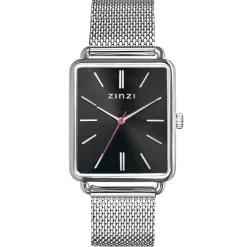 New Zinzi Vintage Retro horloge zwarte wijzerplaat en rechthoekige kast stalen mesh band 34mm extra dun ZIW901M