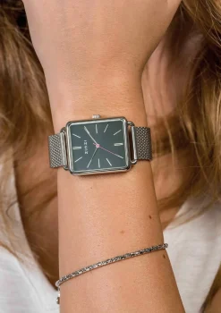 New Zinzi Vintage Retro horloge zwarte wijzerplaat en rechthoekige kast stalen mesh band 34mm extra dun ZIW901M