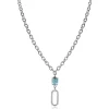 Zinzi zilveren ovale schakel ketting 45cm met luxe hanger met ovale schakel, bezet met witte zirconia's. En groenachtig blauwe (petrol) kleursteen in vierpootszetting ZIC2487