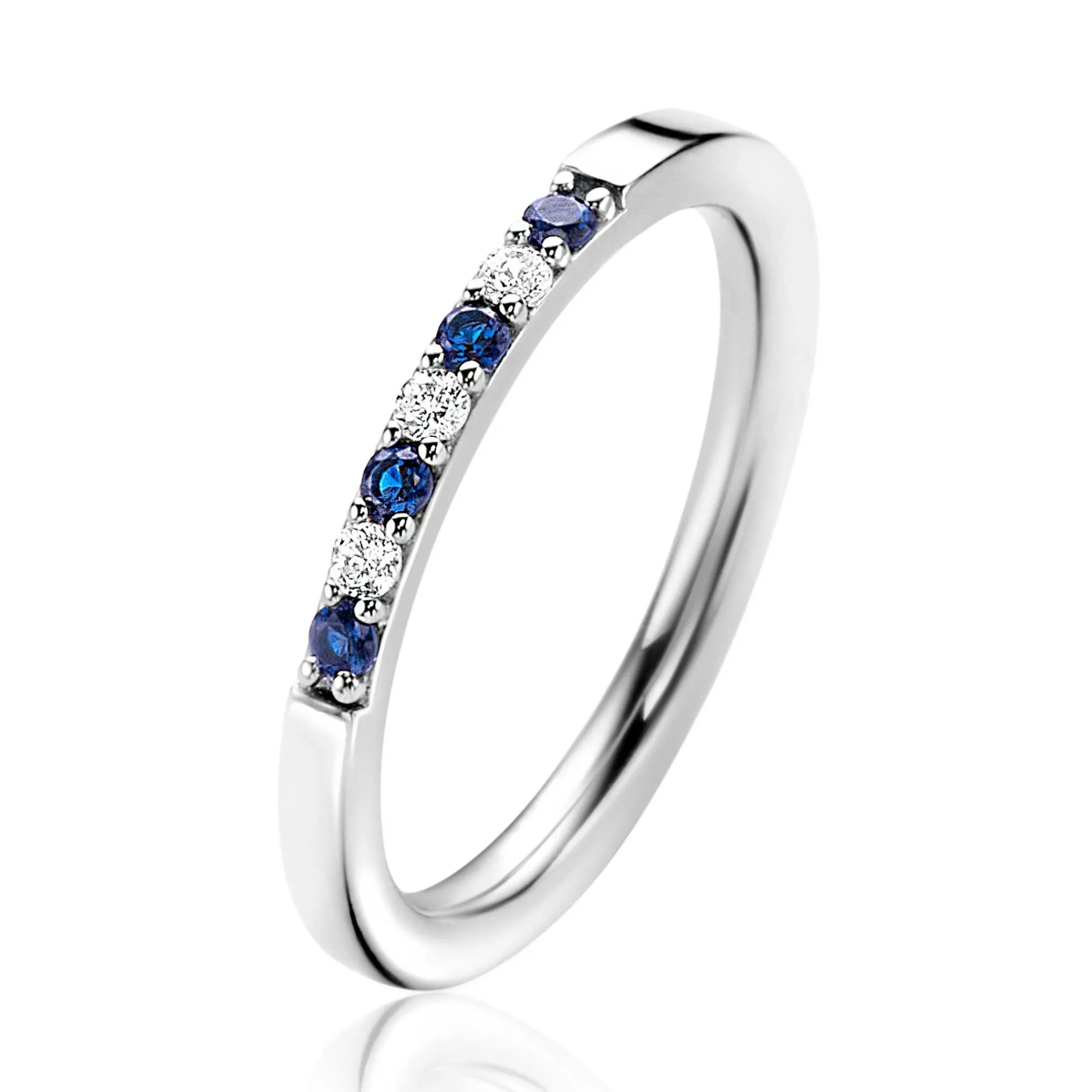 Discount Zinzi zilveren aanschuifring 2mm breed in chatonzettingen bezet met donkerblauwe kleurstenen en witte zirconia's ZIR2559