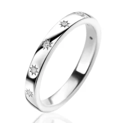 New Zinzi zilveren aanschuifring met zeven ster-zettingen, bezet met witte zirconia's 3mm breed ZIR2491