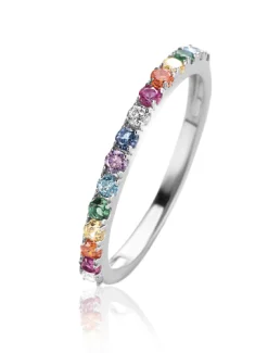 Best Zinzi zilveren aanschuifring 2mm breed met een symbolische regenboog aan kleurstenen ZIR2486
