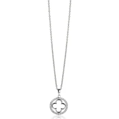 New Zinzi zilveren anker ketting met luxe klaver hanger (15mm) rondom bezet met witte zirconia's 45-48cm ZIC2617