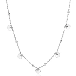 Hot Zinzi zilveren ankerketting met kleine bolletjes en vijf gladde hartjes 42-45cm ZIC2531