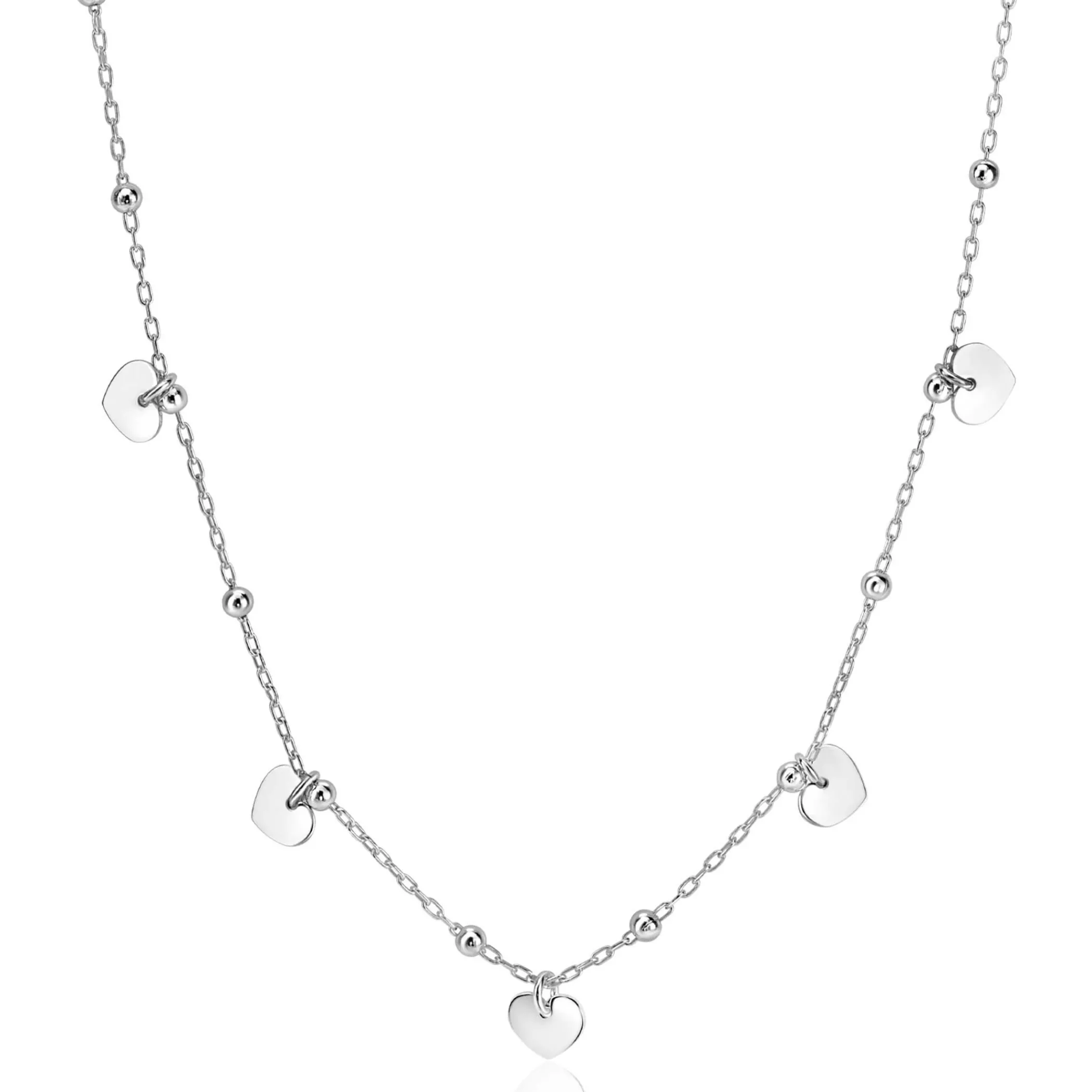 Hot Zinzi zilveren ankerketting met kleine bolletjes en vijf gladde hartjes 42-45cm ZIC2531