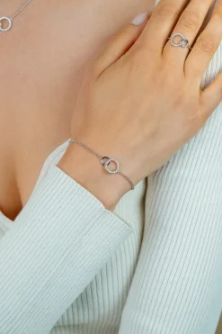 Online Zinzi zilveren armband 2 open rondjes verbonden wit ZIA1782